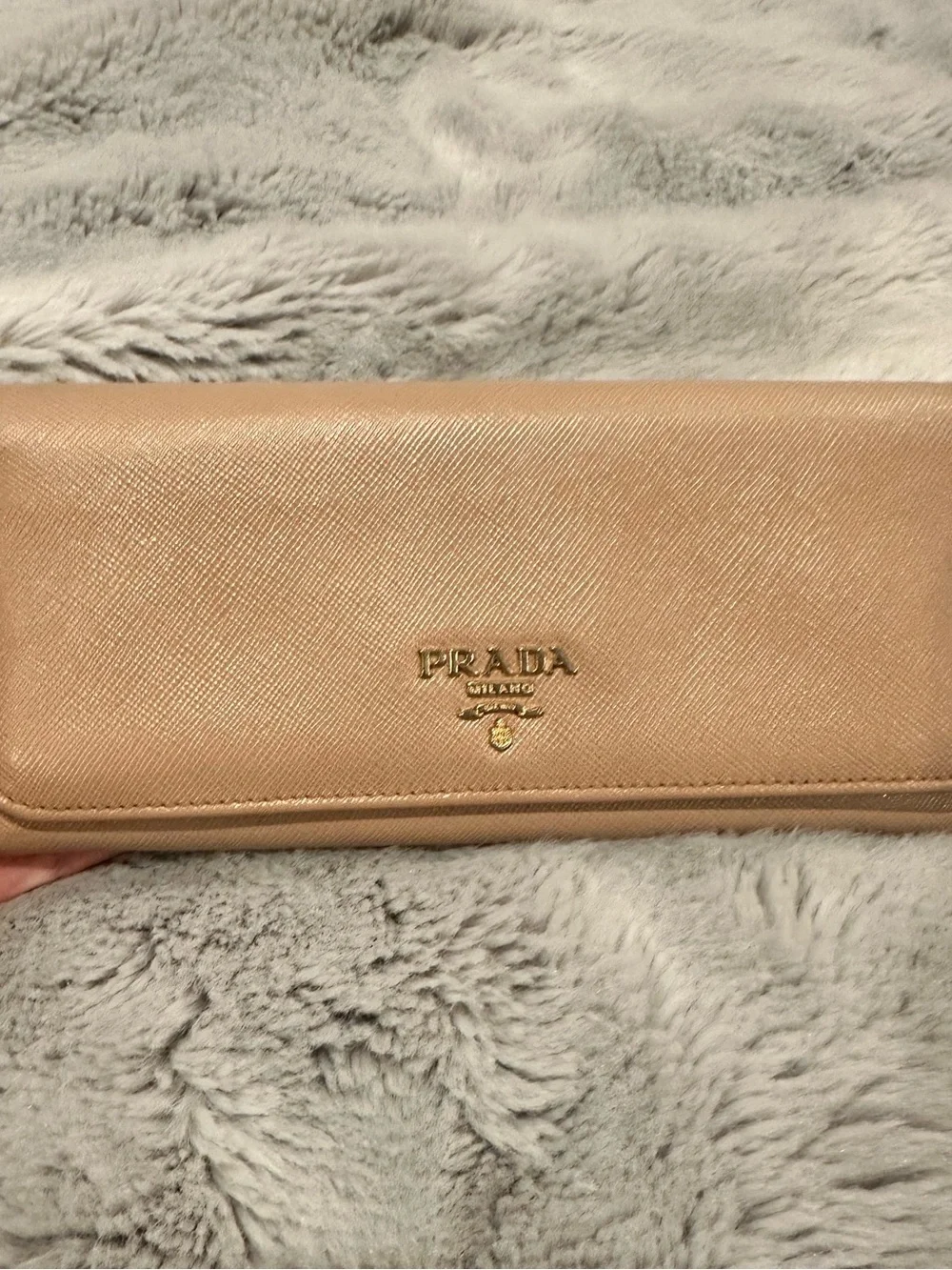 Prada Gold-Logo Saffiano Wallet in Nude Pink
